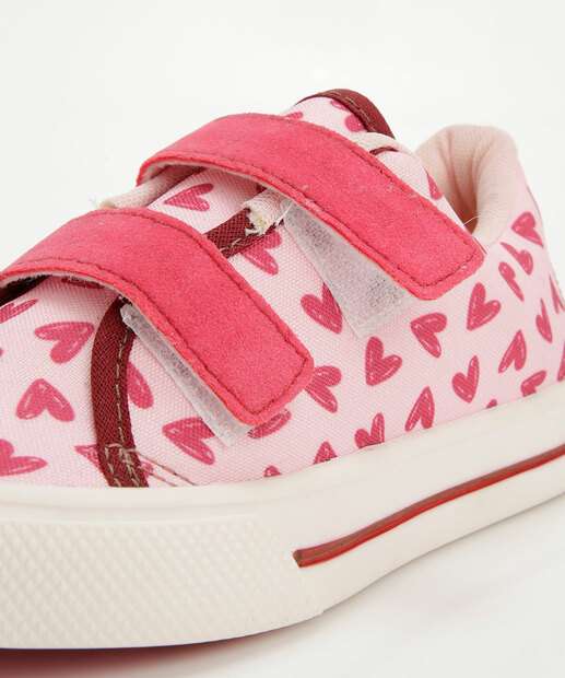 Tênis Infantil Casual Estampa Corações Velcro