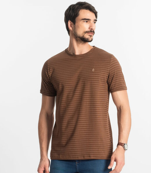 Camiseta Masculina Cotton Listrado Diametro Marrom