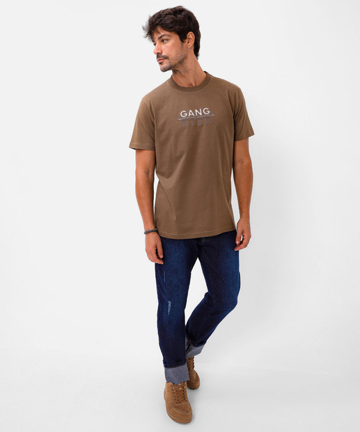 Camiseta Masculina Estampa Frontal Gangster Marrom