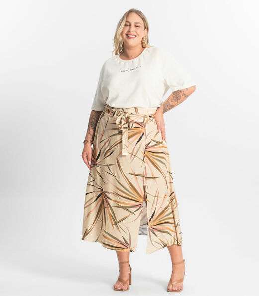 T- Shirt Feminina Plus Size Secret Glam Bege