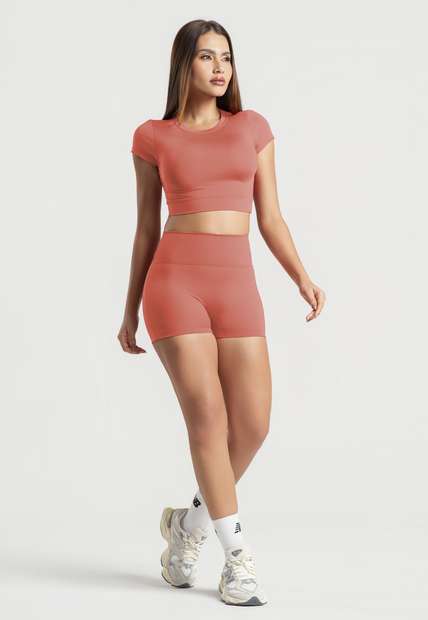 Cropped Manga Curta Terracota Wemood