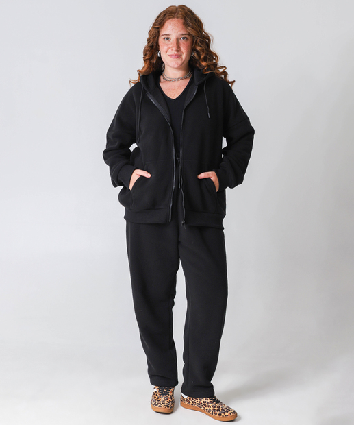 Casaco Plus Size Feminino Moletom Capuz Marisa Preto