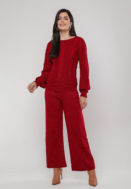 Blusa de Tricot Boton? com Trama Texturizada Vermelho Salvatore
