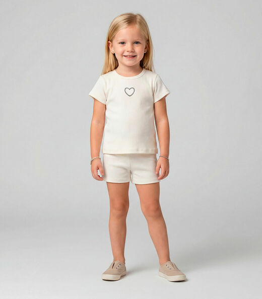 Image_Conjunto Infantil Feminino Blusa e Short Select Bege