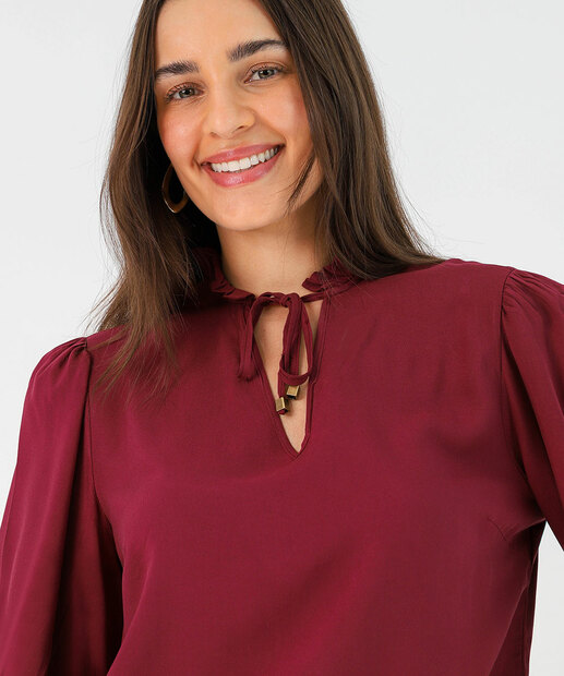Blusa Feminina Lisa Manga Longa Marisa Vinho
