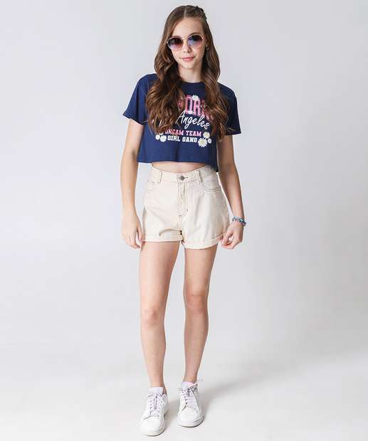 Image_Short Juvenil Jeans Cintura Alta Tam 10 a 16 Marisa Bege