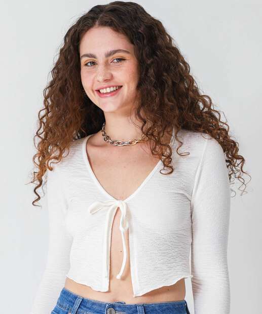 Blusa Cropped Feminina Amarração Marisa off White