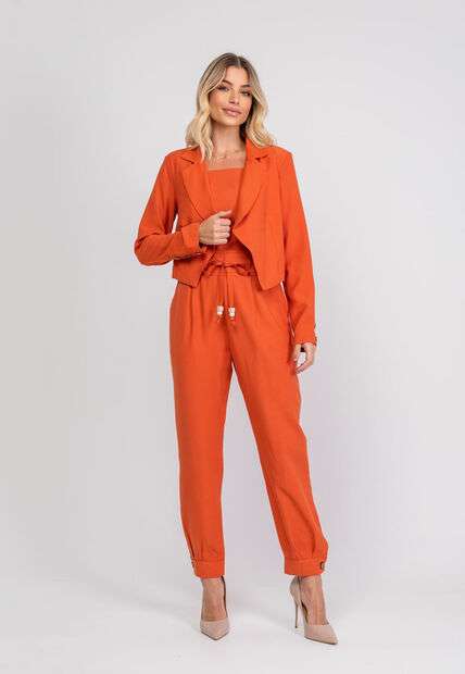 Casaco Cropped Alfaiataria Assimétrico Terracota Salvatore