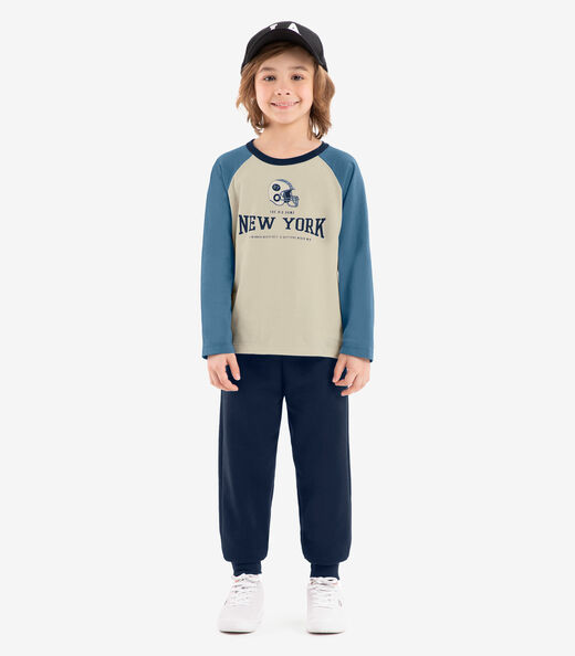 Conjunto Camiseta Manga Longa Com Calça Rovi Kids Azul