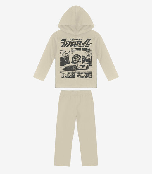 Kit Conjunto Blusão Com Capuz E Calça Rovi Kids Bege