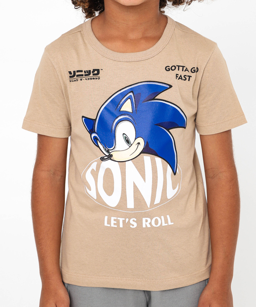 Camiseta Infantil Manga Curta Sonic Tam 4 a 10 Bege