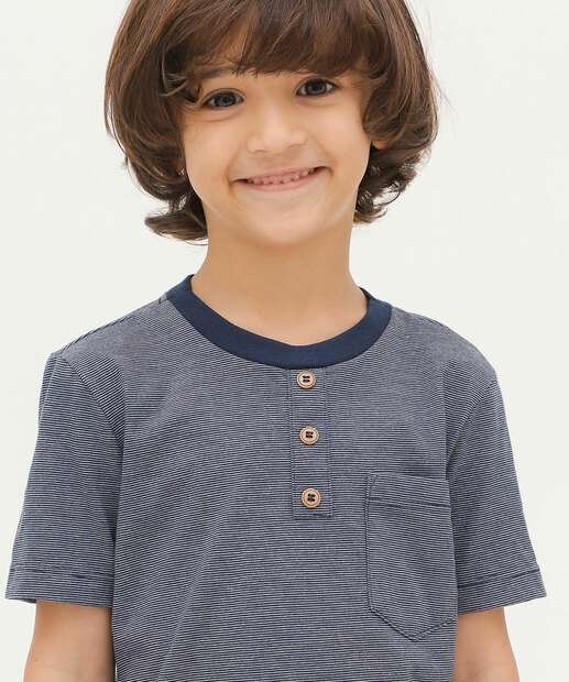 Camiseta Infantil Listrada Bolso MR Tam 4 a 10