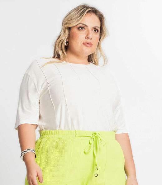 Blusa Manga Curta Feminina Plus Size Secret Glam Bege
