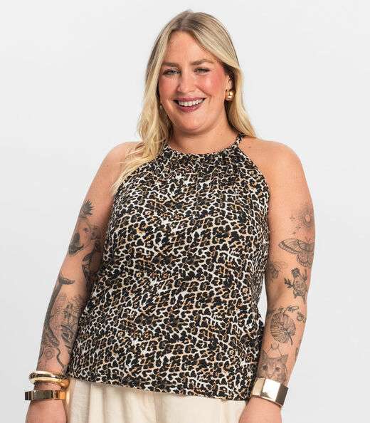 Blusa de Alça Plus Size Infinita Cor Bege