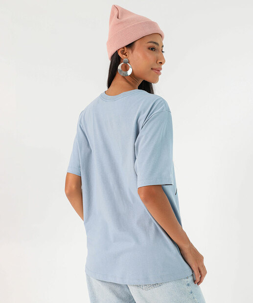 Camiseta Feminina Oversized Stitch Manga Curta Disney Azul