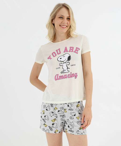 Image_Pijama Feminino Estampa Snoopy Bege