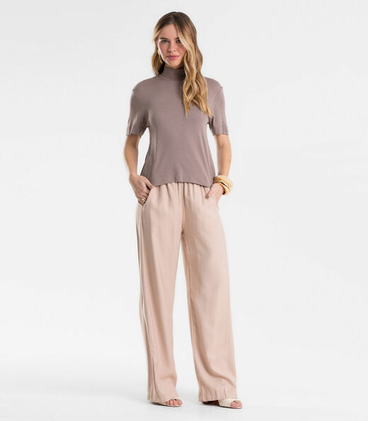 Blusa Feminina Gola Alta ViscoTrico Básica Endless Cinza