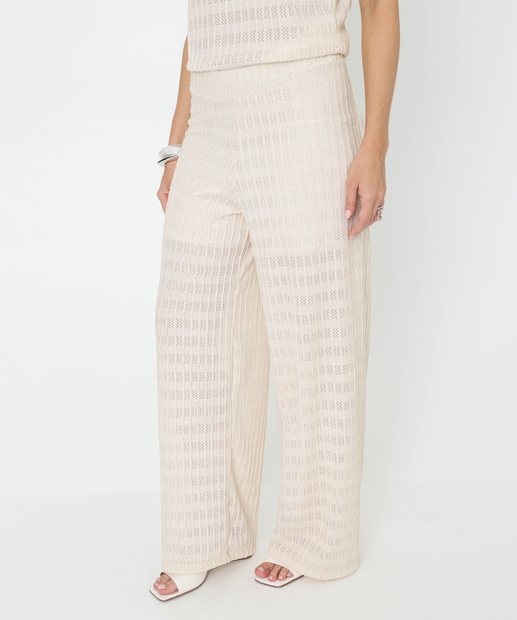 Calça Wide Leg Textura Feminina Marisa Bege