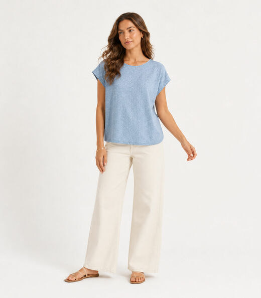 Blusa Feminina Malha Jacquard Vulca Infinita Cor Azul