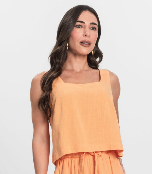 Regata Cropped Feminino Em Linho Endless Laranja