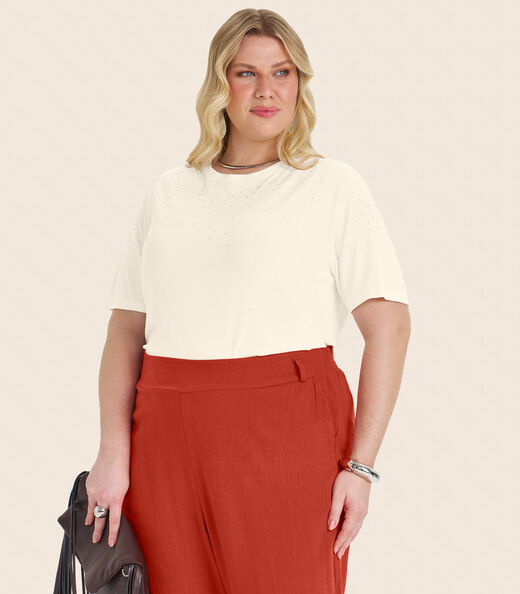 Blusa Feminina Manga Curta Plus Size Secret Glam Bege