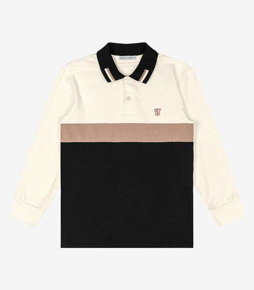 Polo Infantil Masculino Manga Longa Trick Nick Bege