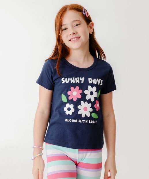 Image_Camiseta Infantil Estampa Flores Manga Curta Marisa Tam 4 a 10