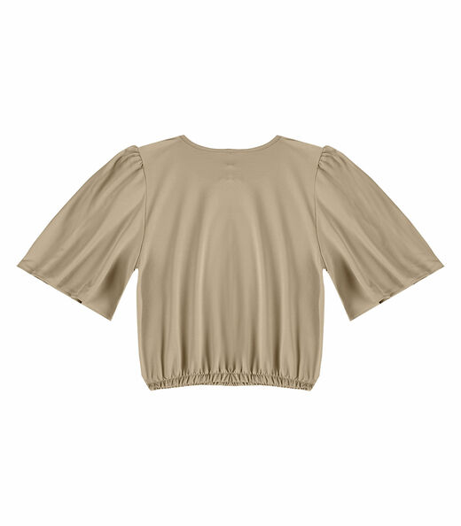 Blusa Feminina Com Franzido Na Manga Infinita Cor Bege