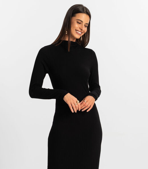 Vestido Manga Longa Feminino Rovitex Preto