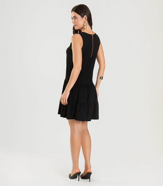 Vestido Curto Feminino De Babados Dianna Preto