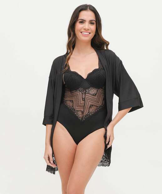 Robe Feminino Recorte Renda Manga 3/4