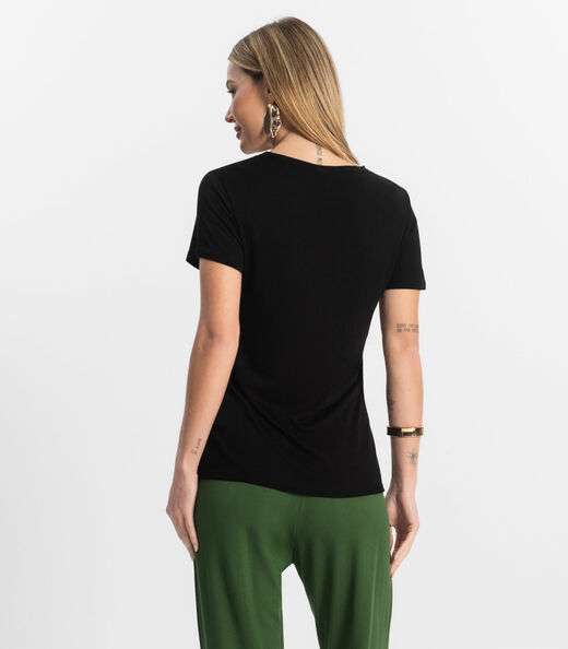 Blusa Feminina Viscotorcion Básica Rovitex Preto