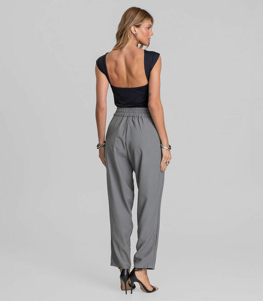 Calça Pantalona Feminina Em Alfaiataria Dianna Cinza