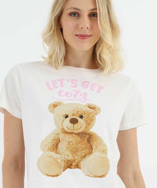 Pijama Feminino Estampa Urso Marisa Off White