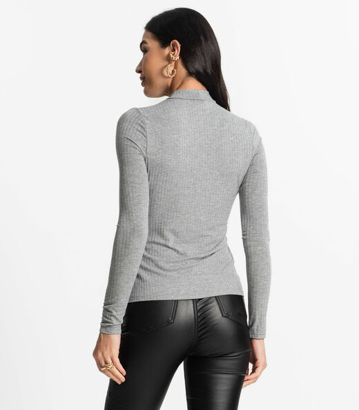 Blusa Manga Longa Feminina Canelada Select Cinza