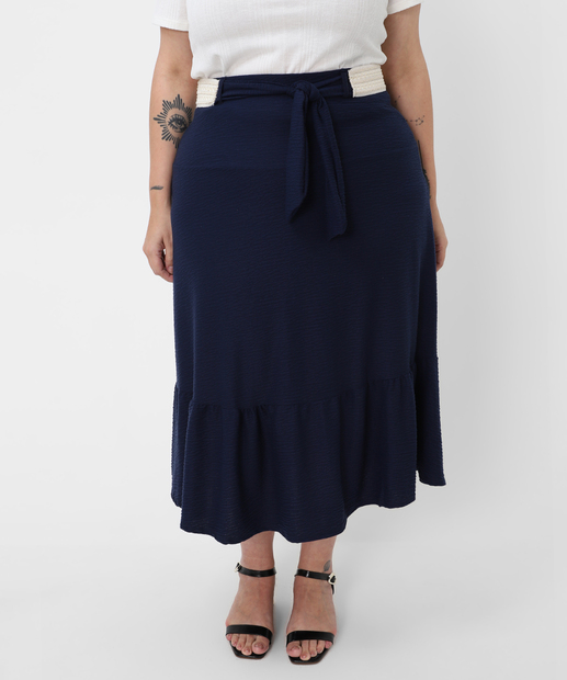 Saia Plus Size Midi Feminina Amarração Marisa Azul