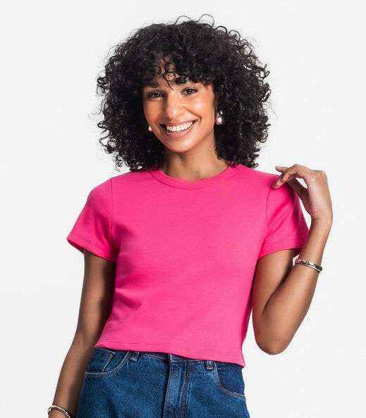 Blusa Cropped Ribana Básica Rovitex Rosa