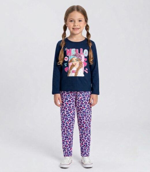 Image_Conjunto Algodão Menina Blusa Longa E Calça Select Azul