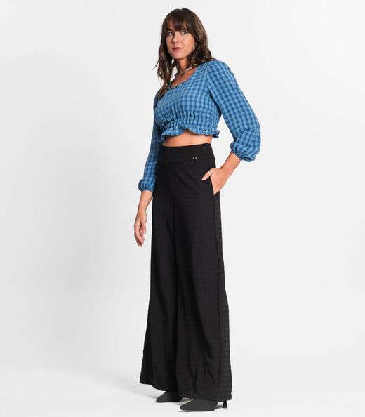 Blusa Manga Longa Feminina Xadrez Endless Azul