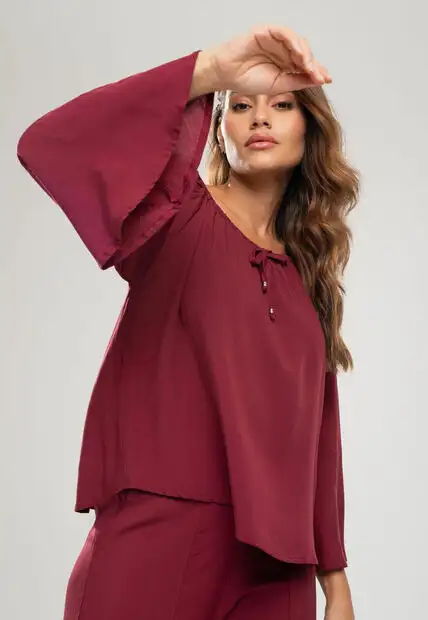 Image_Blusa Ciganinha Manga Longa Flare Viscolinho Vinho Salvatore