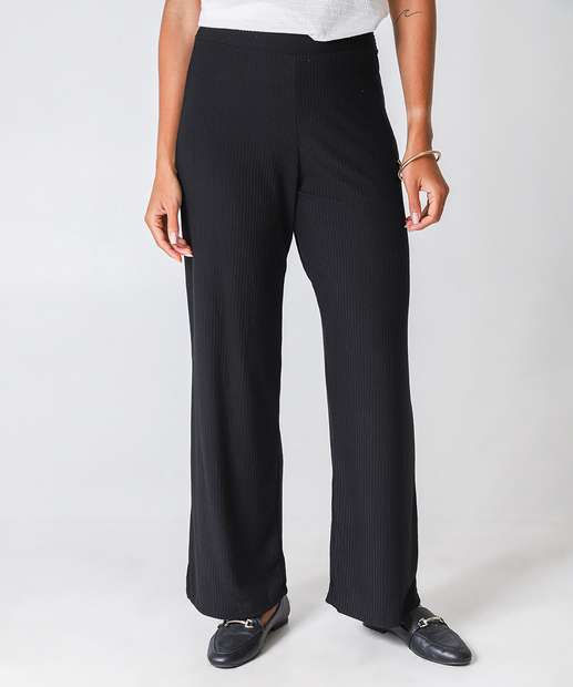 Calça Reta Feminina Canelada Marisa Preto