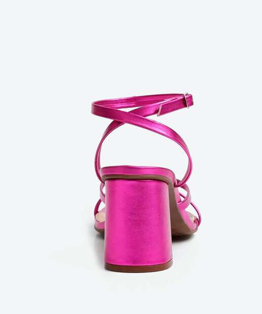 Sandália Salto Grosso Feminina Metalizada Via Uno 