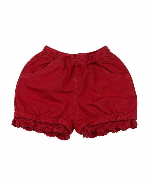 Shorts Bebê Tela Illi Paper Tinturada com Renda - Vermelho