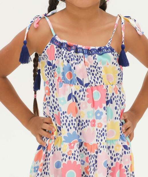 Vestido Infantil Alças Finas Flores Tassel Marisa Tam 4 a 10