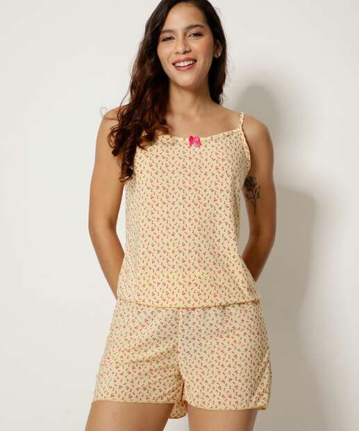Pijama Feminino Estampa Cerejas Alças Finas Marisa