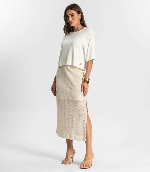 Saia Midi Em Tricot Endless Bege