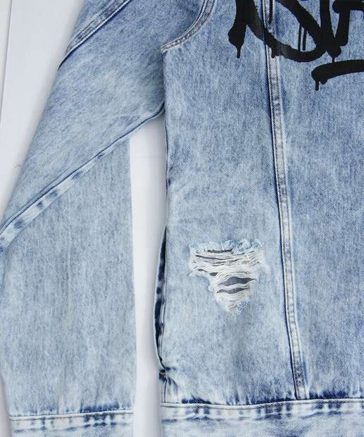 Jaqueta Masculina Jeans Destroyed Estampa Frase MR