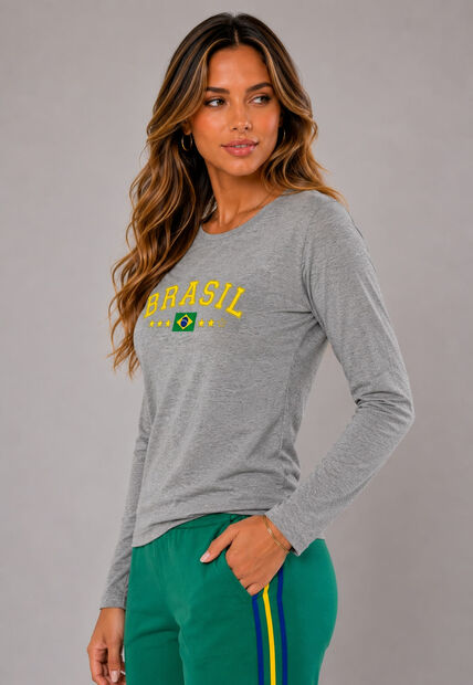 Blusa Malha Comfy Brasil Manga Longa Mescla Salvatore