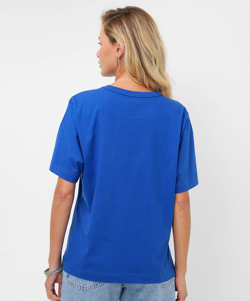 Blusa Feminina Frase Frontal Manga Curta Marisa Azul