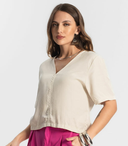 Blusa Feminina Manga Curta Endless Bege